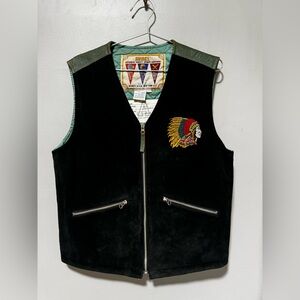 Vintage AVIREX Black Suede Leather Vest Native American Patch Size L